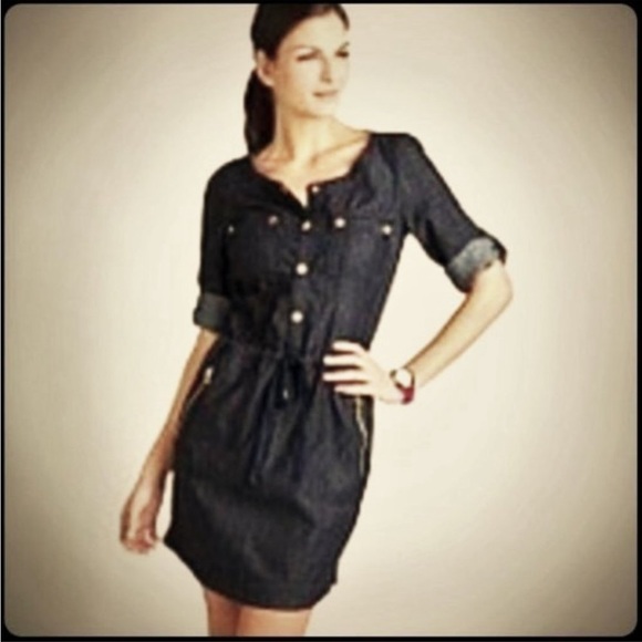 DKNY JEAN DENIM DRESS Dark Blue Women’s M drawstring 💖 - Picture 1 of 12